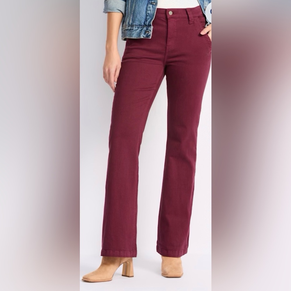 Burgundy Mid Rise Flare Pant